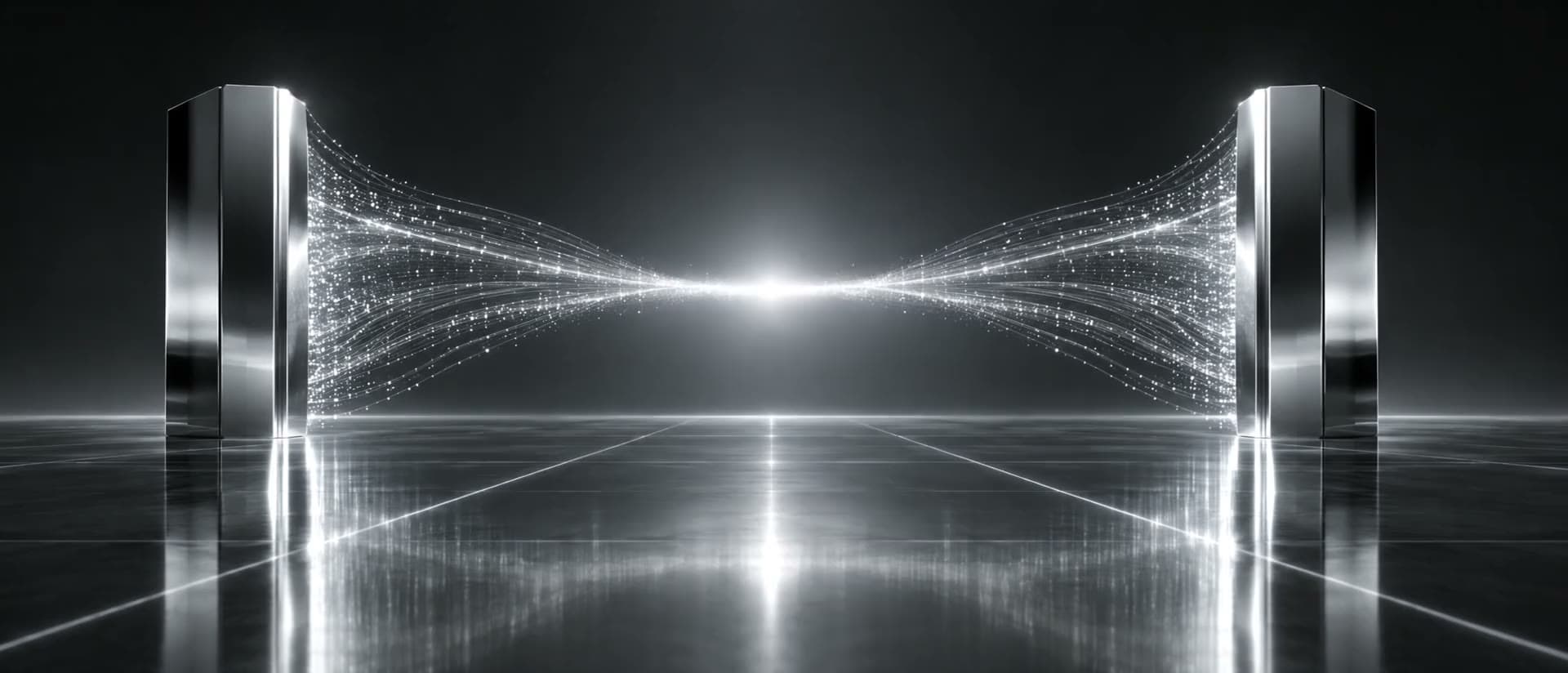 Dos columnas de cromo unidas por un puente de luz